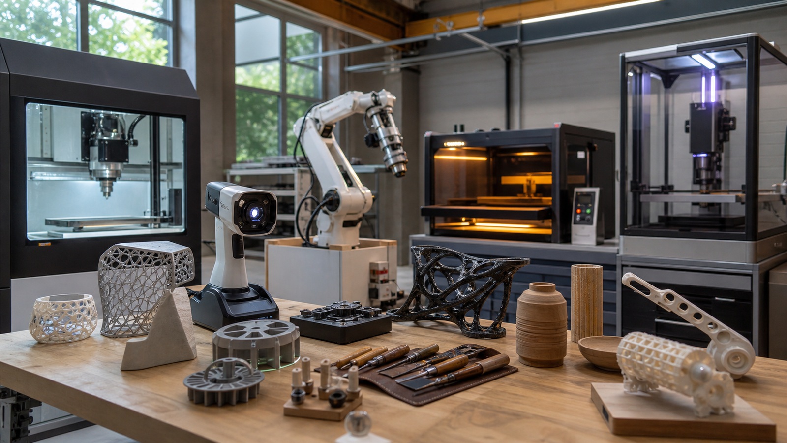 Ultra-photorealistic workshop scene for Beyond 3D Printing: New Frontiers in Digital Craftsmanship